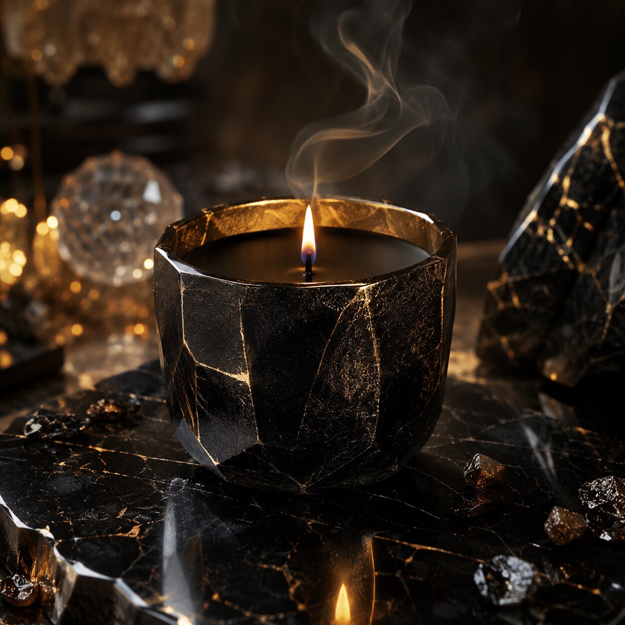 Bougie premium sur table obsidienne