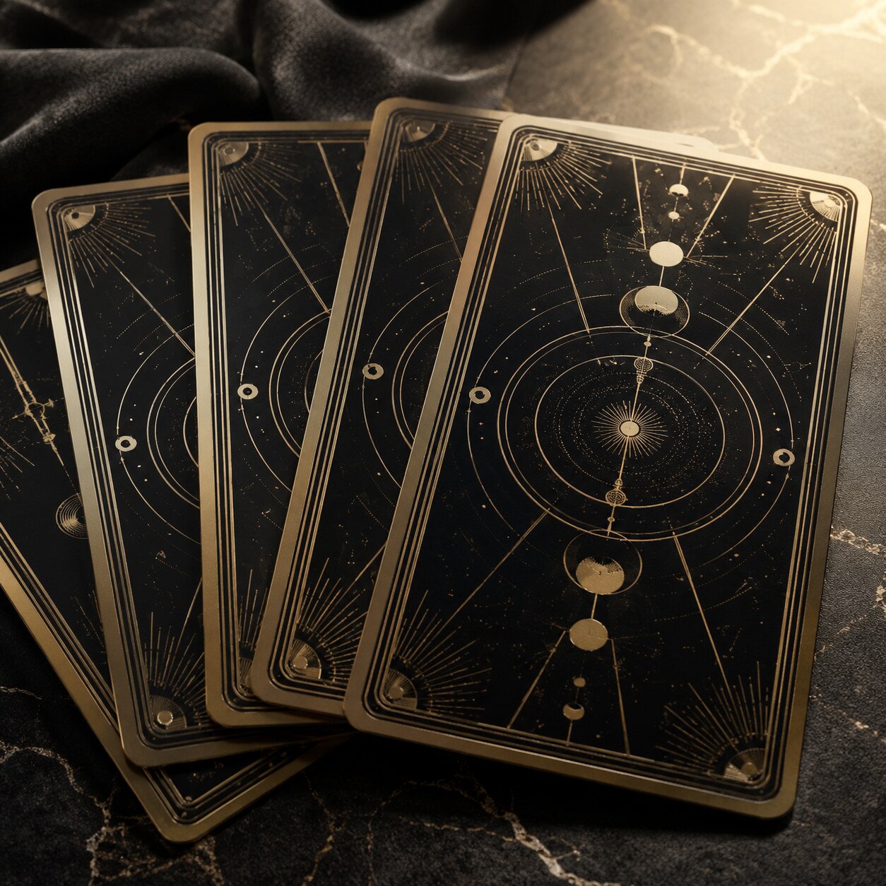 Cartes symboliques abstraites bordées d'or